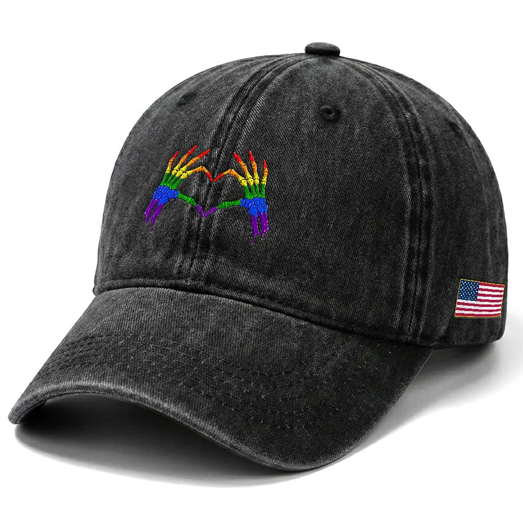 Rainbow Skeleton Heart Hands Washed Cotton Baseball Cap LGBTQ Pride Support Graphic TS12 Print Your Wear