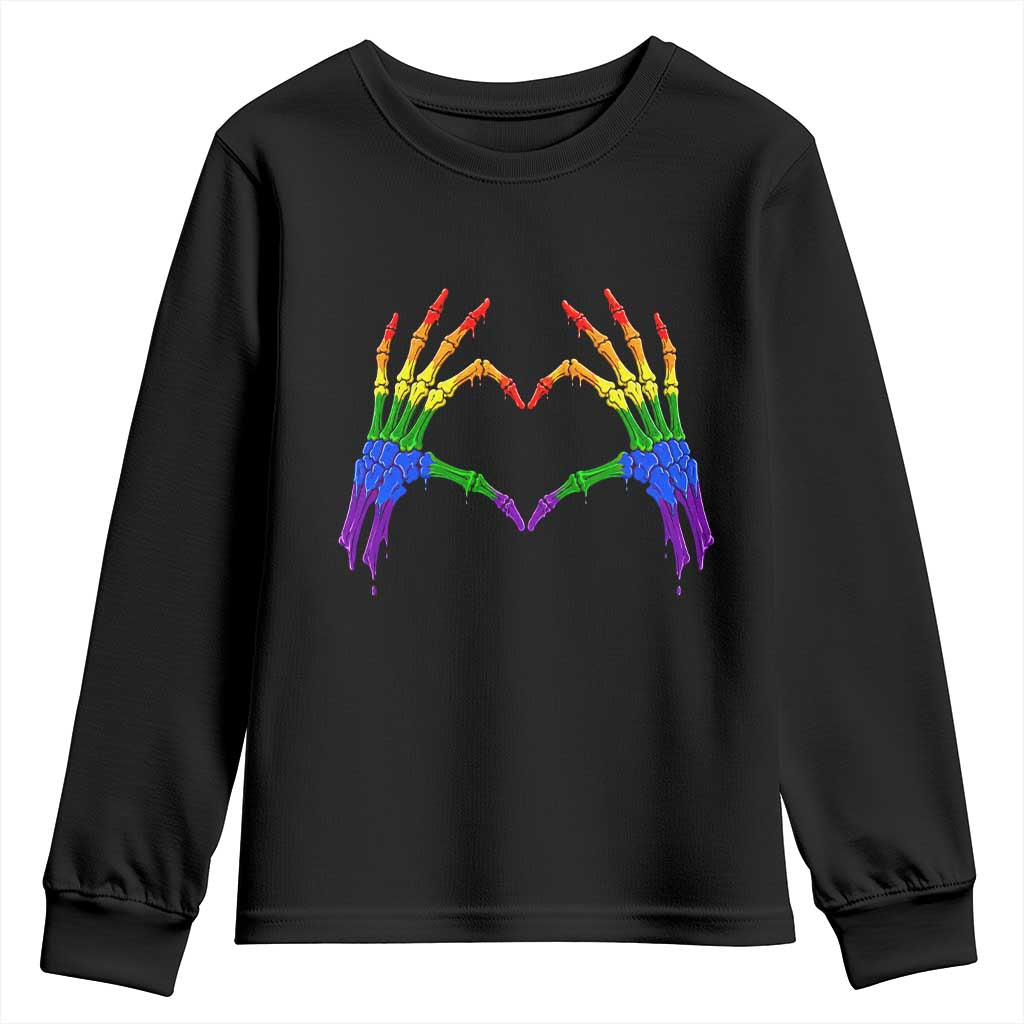 Rainbow Skeleton Heart Hands Youth Sweatshirt LGBTQ Pride Support Graphic TS12 Black Print Your Wear