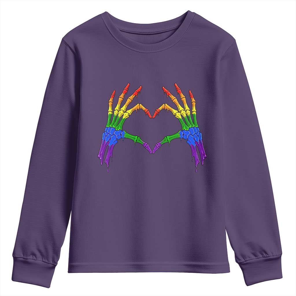 Rainbow Skeleton Heart Hands Youth Sweatshirt LGBTQ Pride Support Graphic TS12 Purple Print Your Wear