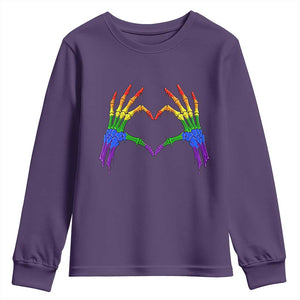 Rainbow Skeleton Heart Hands Youth Sweatshirt LGBTQ Pride Support Graphic TS12 Purple Print Your Wear