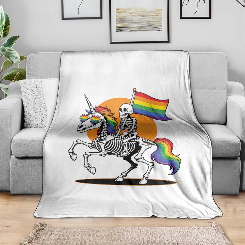Funny Skeleton Riding Unicorn LGBTQ Pride Throw Blanket Rainbow Fantasy Graphic TS12 Print Your Wear
