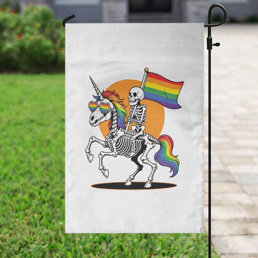 Funny Skeleton Riding Unicorn LGBTQ Pride Garden Flag Rainbow Fantasy Graphic TS12 Print Your Wear