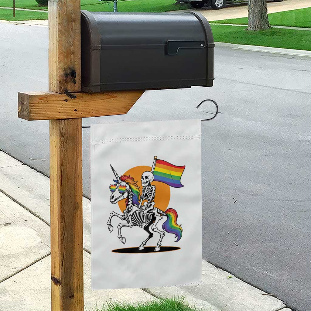 Funny Skeleton Riding Unicorn LGBTQ Pride Garden Flag Rainbow Fantasy Graphic TS12 Print Your Wear