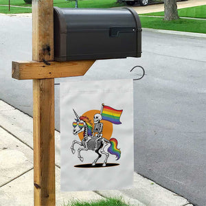 Funny Skeleton Riding Unicorn LGBTQ Pride Garden Flag Rainbow Fantasy Graphic TS12 Print Your Wear