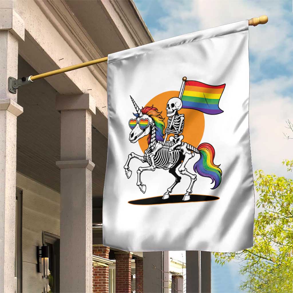 Funny Skeleton Riding Unicorn LGBTQ Pride Garden Flag Rainbow Fantasy Graphic TS12 Print Your Wear