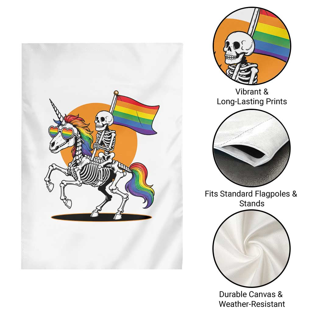 Funny Skeleton Riding Unicorn LGBTQ Pride Garden Flag Rainbow Fantasy Graphic TS12 Print Your Wear