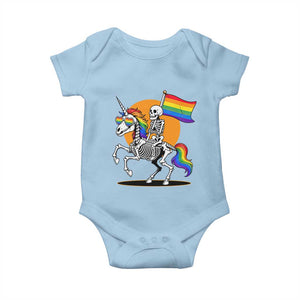 Funny Skeleton Riding Unicorn LGBTQ Pride Baby Onesie Rainbow Fantasy Graphic TS12 Light Blue Print Your Wear