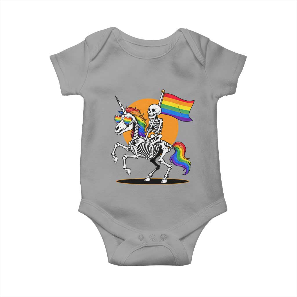 Funny Skeleton Riding Unicorn LGBTQ Pride Baby Onesie Rainbow Fantasy Graphic TS12 Sport Gray Print Your Wear