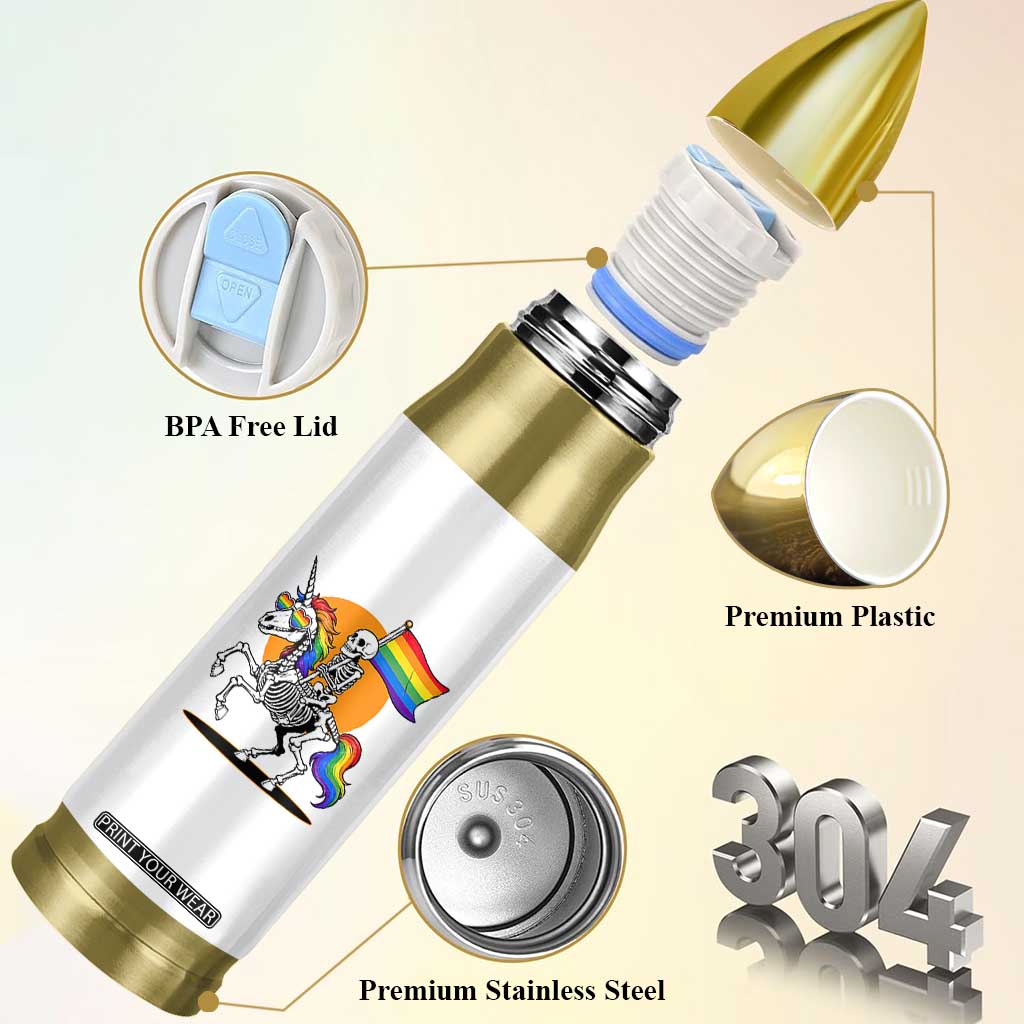Funny Skeleton Riding Unicorn LGBTQ Pride Bullet Tumbler Rainbow Fantasy Graphic TS12 Print Your Wear