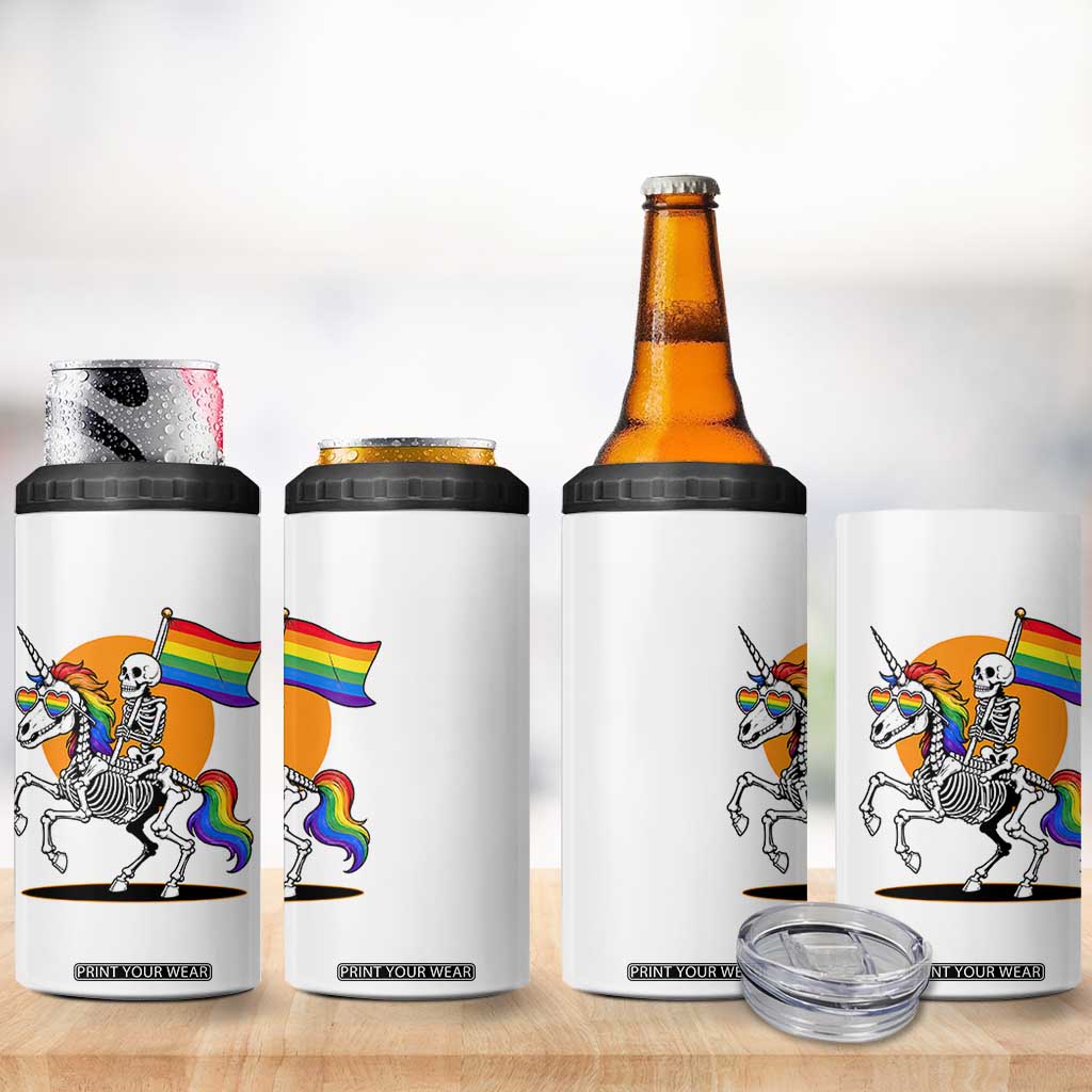 Funny Skeleton Riding Unicorn LGBTQ Pride 4 in 1 Can Cooler Tumbler Rainbow Fantasy Graphic TS12 Print Your Wear