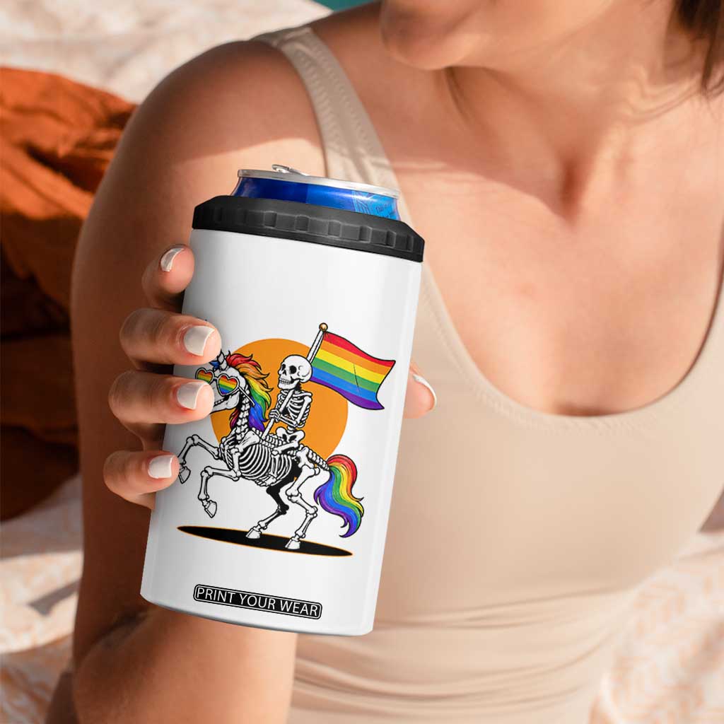 Funny Skeleton Riding Unicorn LGBTQ Pride 4 in 1 Can Cooler Tumbler Rainbow Fantasy Graphic TS12 Print Your Wear