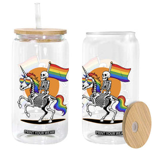 Funny Skeleton Riding Unicorn LGBTQ Pride Glass Can Rainbow Fantasy Graphic TS12 Print Your Wear