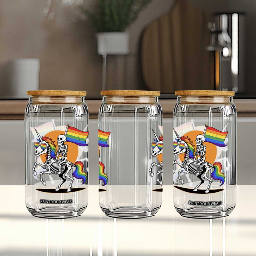Funny Skeleton Riding Unicorn LGBTQ Pride Glass Can Rainbow Fantasy Graphic TS12 Print Your Wear