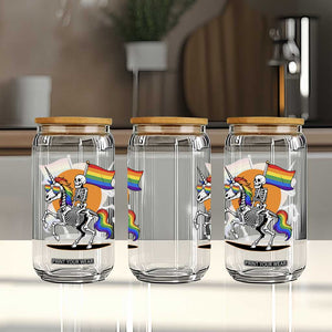 Funny Skeleton Riding Unicorn LGBTQ Pride Glass Can Rainbow Fantasy Graphic TS12 Print Your Wear