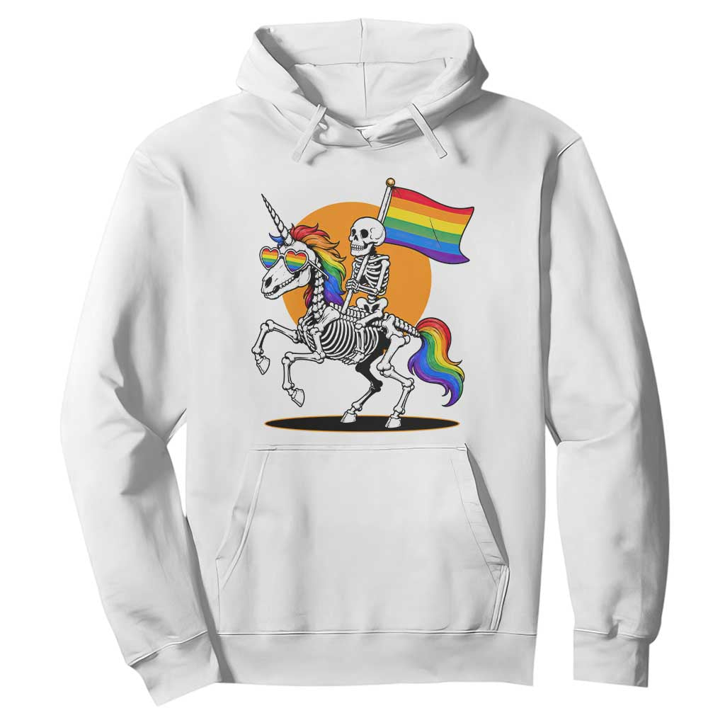 Funny Skeleton Riding Unicorn LGBTQ Pride Hoodie Rainbow Fantasy Graphic TS12 White Print Your Wear