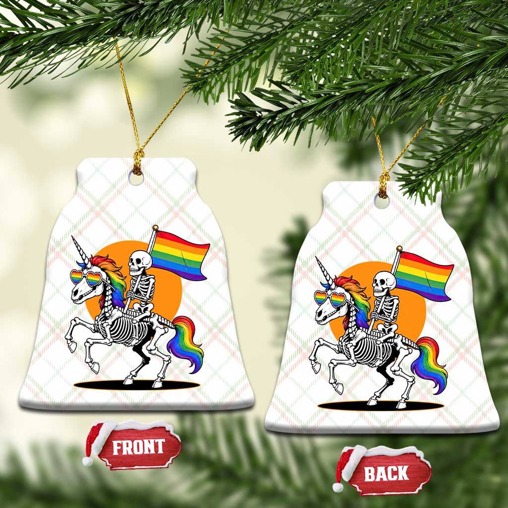 Funny Skeleton Riding Unicorn LGBTQ Pride Ceramic Ornament Rainbow Fantasy Graphic TS12 Print Your Wear