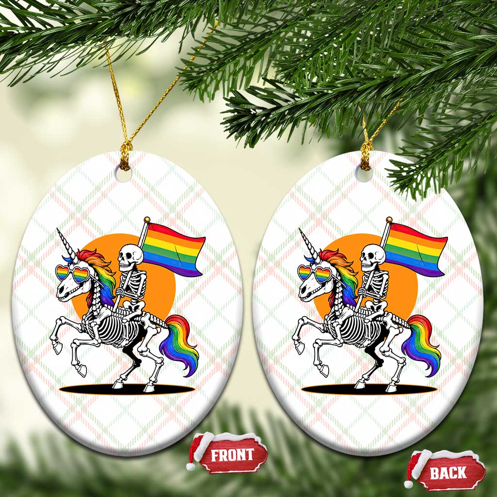 Funny Skeleton Riding Unicorn LGBTQ Pride Ceramic Ornament Rainbow Fantasy Graphic TS12 Print Your Wear