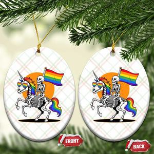 Funny Skeleton Riding Unicorn LGBTQ Pride Ceramic Ornament Rainbow Fantasy Graphic TS12 Print Your Wear