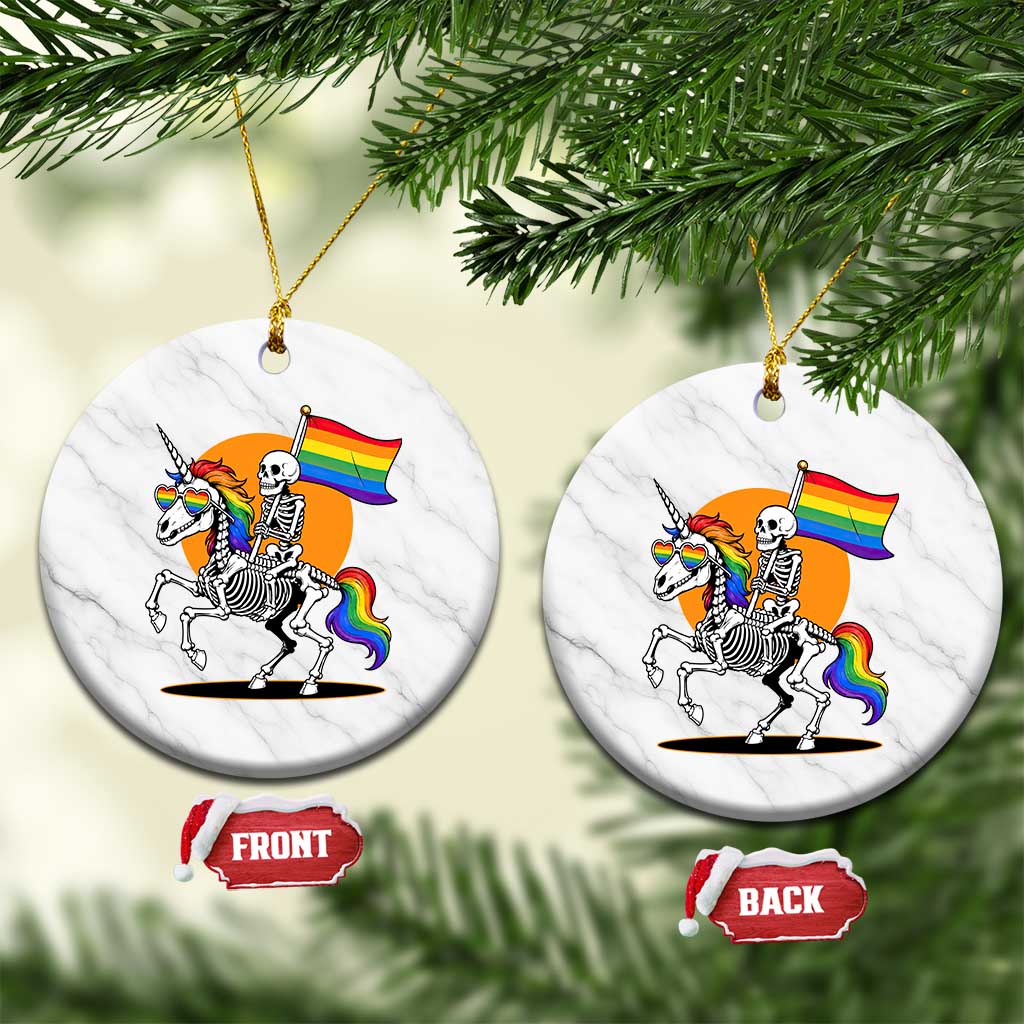 Funny Skeleton Riding Unicorn LGBTQ Pride Ceramic Ornament Rainbow Fantasy Graphic TS12 1pc White Marble Print Your Wear