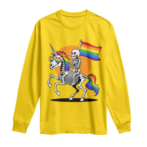 Funny Skeleton Riding Unicorn LGBTQ Pride Long Sleeve Shirt Rainbow Fantasy Graphic TS12 Daisy Print Your Wear