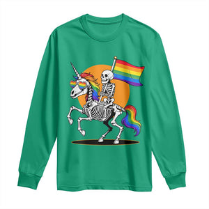 Funny Skeleton Riding Unicorn LGBTQ Pride Long Sleeve Shirt Rainbow Fantasy Graphic TS12 Irish Green Print Your Wear