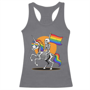 Funny Skeleton Riding Unicorn LGBTQ Pride Racerback Tank Top Rainbow Fantasy Graphic TS12 Charcoal Print Your Wear