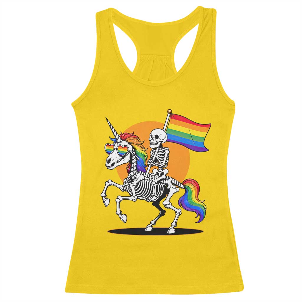 Funny Skeleton Riding Unicorn LGBTQ Pride Racerback Tank Top Rainbow Fantasy Graphic TS12 Daisy Print Your Wear