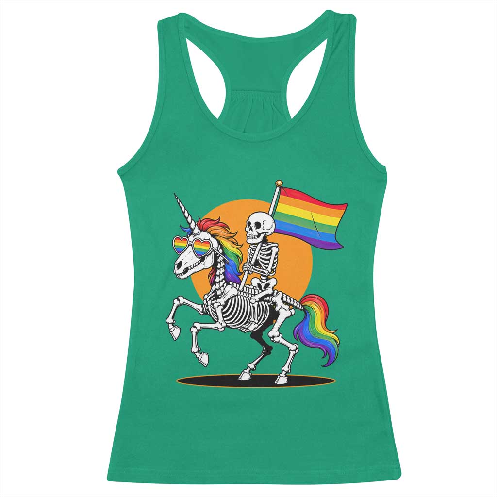 Funny Skeleton Riding Unicorn LGBTQ Pride Racerback Tank Top Rainbow Fantasy Graphic TS12 Irish Green Print Your Wear