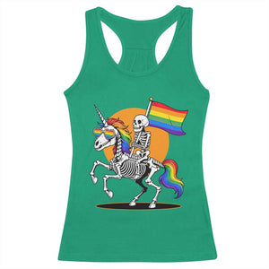 Funny Skeleton Riding Unicorn LGBTQ Pride Racerback Tank Top Rainbow Fantasy Graphic TS12 Irish Green Print Your Wear