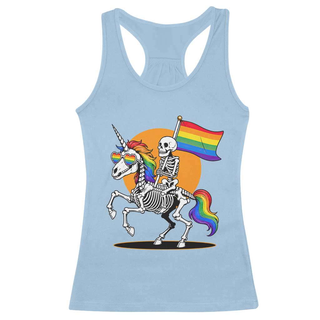 Funny Skeleton Riding Unicorn LGBTQ Pride Racerback Tank Top Rainbow Fantasy Graphic TS12 Light Blue Print Your Wear