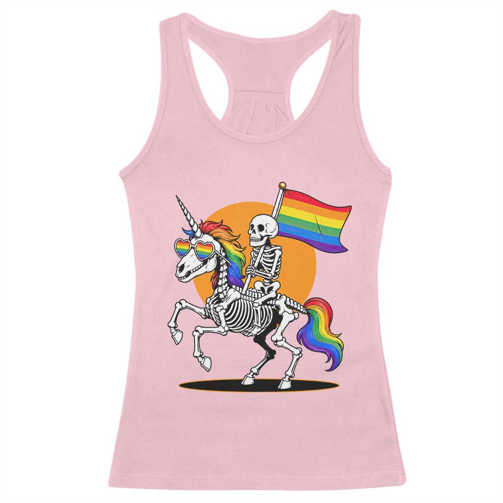 Funny Skeleton Riding Unicorn LGBTQ Pride Racerback Tank Top Rainbow Fantasy Graphic TS12 Light Pink Print Your Wear