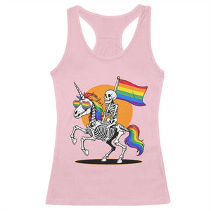 Funny Skeleton Riding Unicorn LGBTQ Pride Racerback Tank Top Rainbow Fantasy Graphic TS12 Light Pink Print Your Wear