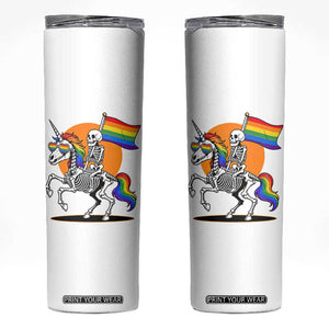 Funny Skeleton Riding Unicorn LGBTQ Pride Skinny Tumbler Rainbow Fantasy Graphic TS12 White Print Your Wear