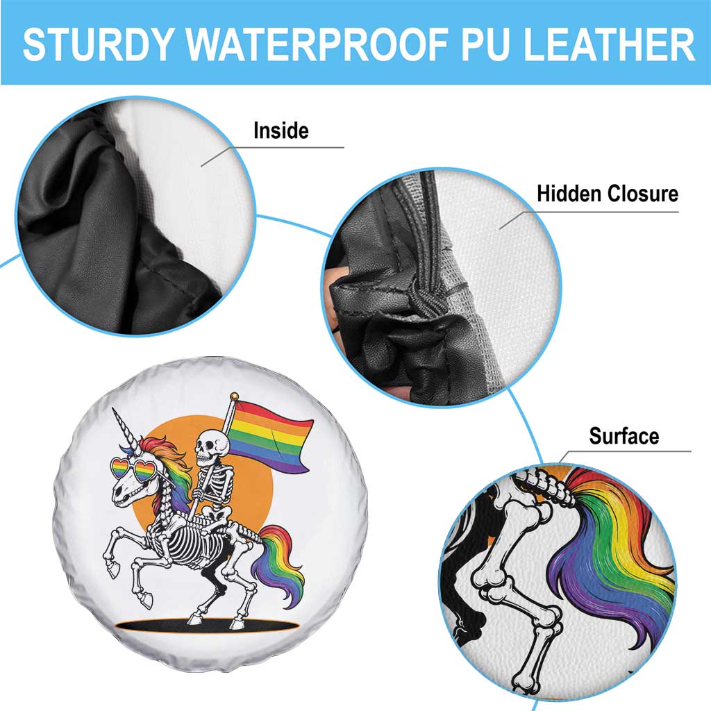 Funny Skeleton Riding Unicorn LGBTQ Pride Spare Tire Cover Rainbow Fantasy Graphic TS12 Print Your Wear
