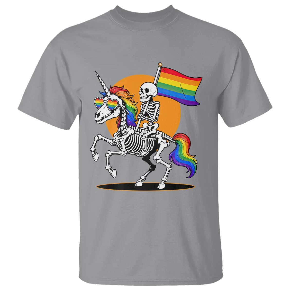 Funny Skeleton Riding Unicorn LGBTQ Pride T Shirt Rainbow Fantasy Graphic TS12 Sport Gray Print Your Wear