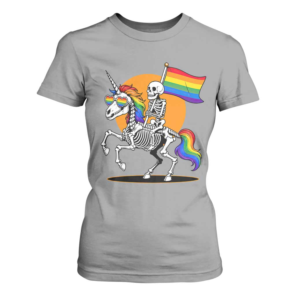 Funny Skeleton Riding Unicorn LGBTQ Pride T Shirt For Women Rainbow Fantasy Graphic TS12 Sport Gray Print Your Wear