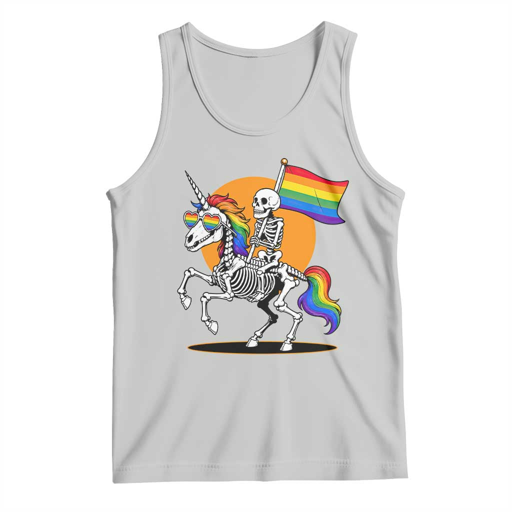 Funny Skeleton Riding Unicorn LGBTQ Pride Tank Top Rainbow Fantasy Graphic TS12 Ash Print Your Wear
