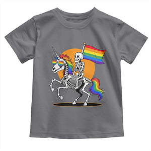 Funny Skeleton Riding Unicorn LGBTQ Pride Toddler T Shirt Rainbow Fantasy Graphic TS12 Charcoal Print Your Wear
