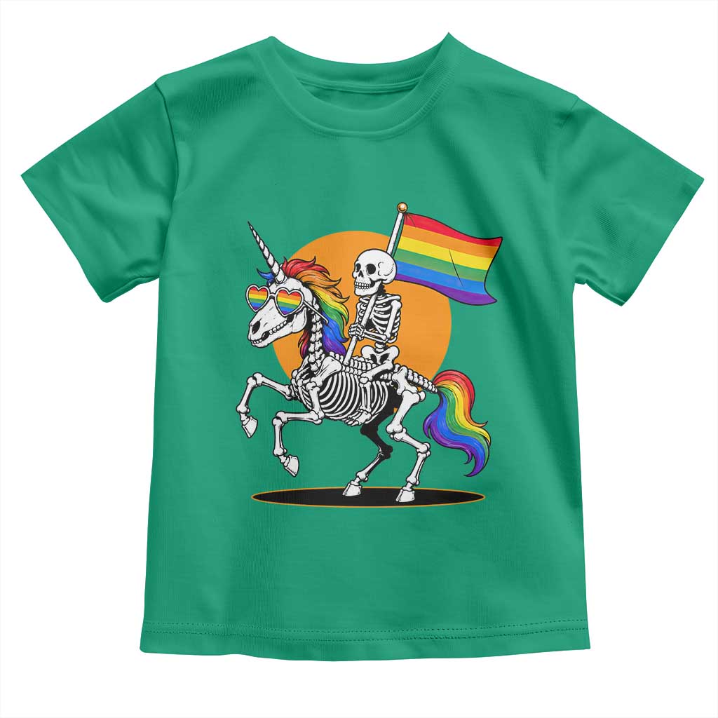 Funny Skeleton Riding Unicorn LGBTQ Pride Toddler T Shirt Rainbow Fantasy Graphic TS12 Irish Green Print Your Wear