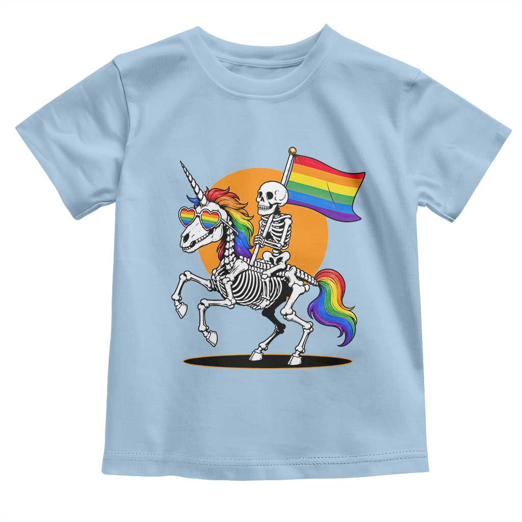 Funny Skeleton Riding Unicorn LGBTQ Pride Toddler T Shirt Rainbow Fantasy Graphic TS12 Light Blue Print Your Wear