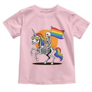 Funny Skeleton Riding Unicorn LGBTQ Pride Toddler T Shirt Rainbow Fantasy Graphic TS12 Light Pink Print Your Wear