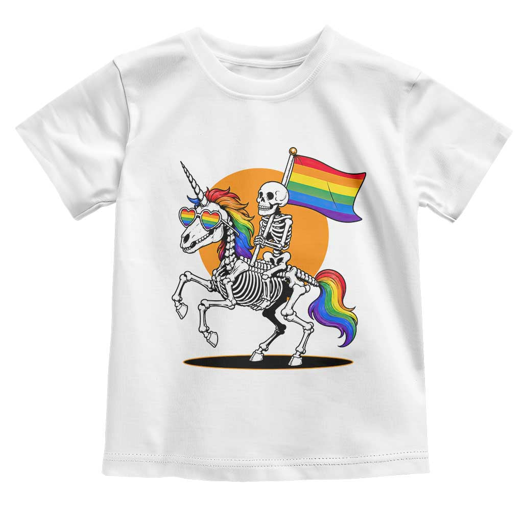 Funny Skeleton Riding Unicorn LGBTQ Pride Toddler T Shirt Rainbow Fantasy Graphic TS12 White Print Your Wear