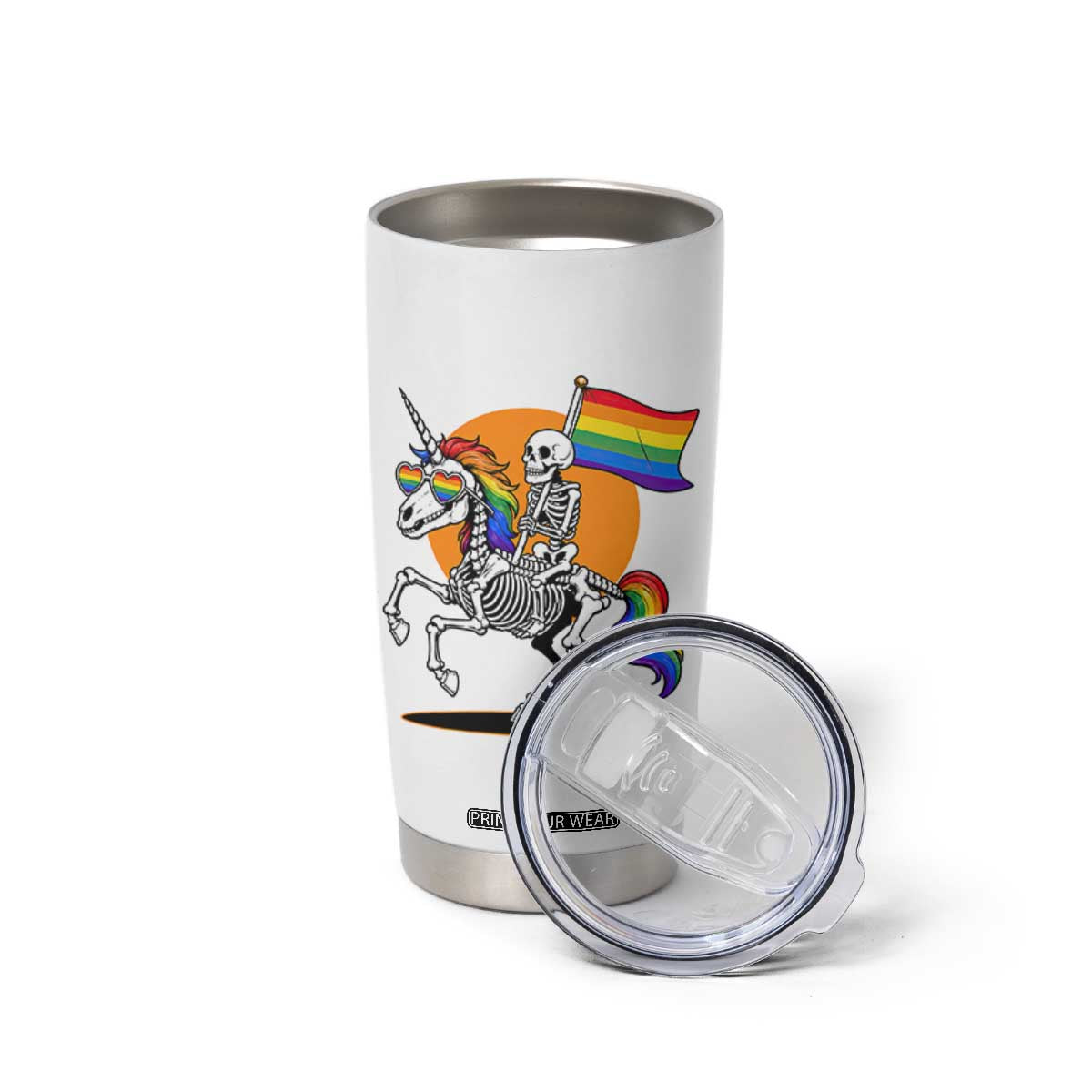 Funny Skeleton Riding Unicorn LGBTQ Pride Tumbler Cup Rainbow Fantasy Graphic TS12 Print Your Wear