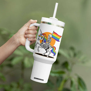 Funny Skeleton Riding Unicorn LGBTQ Pride Tumbler With Handle Rainbow Fantasy Graphic TS12 Print Your Wear