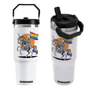Funny Skeleton Riding Unicorn LGBTQ Pride Flip Straw Tumbler Rainbow Fantasy Graphic TS12 One Size: 30 oz White Print Your Wear
