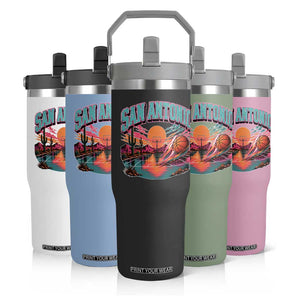 Game Day San Antonio Pride Flip Straw Tumbler Retro Western Pink Neon