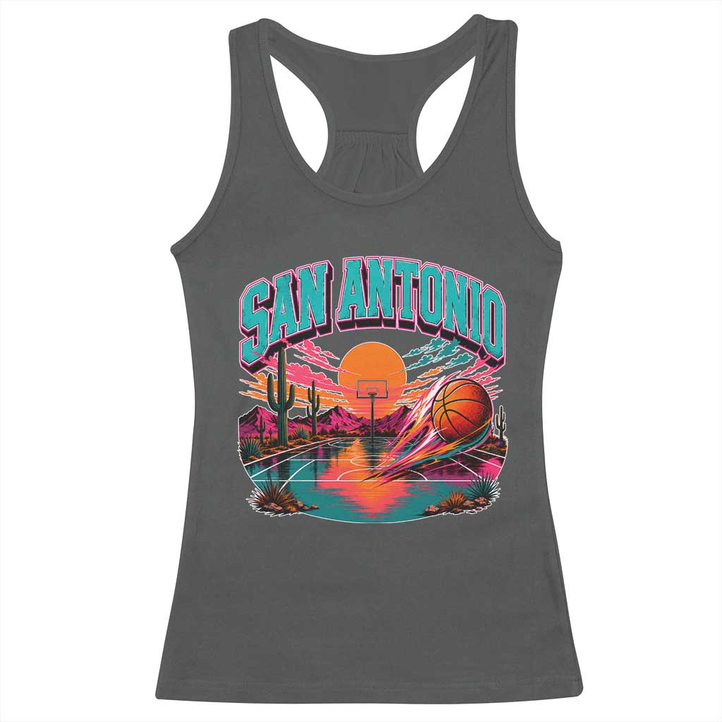Game Day San Antonio Pride Racerback Tank Top Retro Western Pink Neon TS12 Dark Heather Print Your Wear
