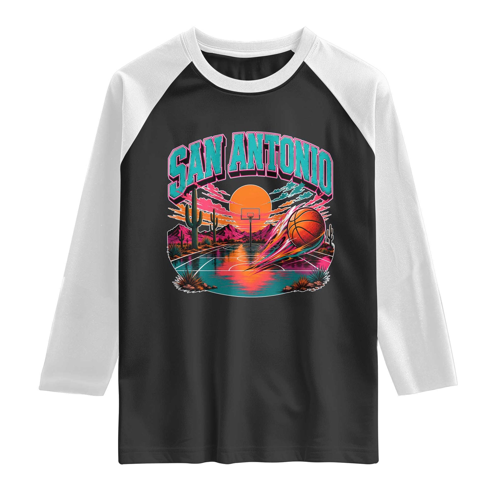 Game Day San Antonio Pride Raglan Shirt Retro Western Pink Neon TS12 Black White Print Your Wear