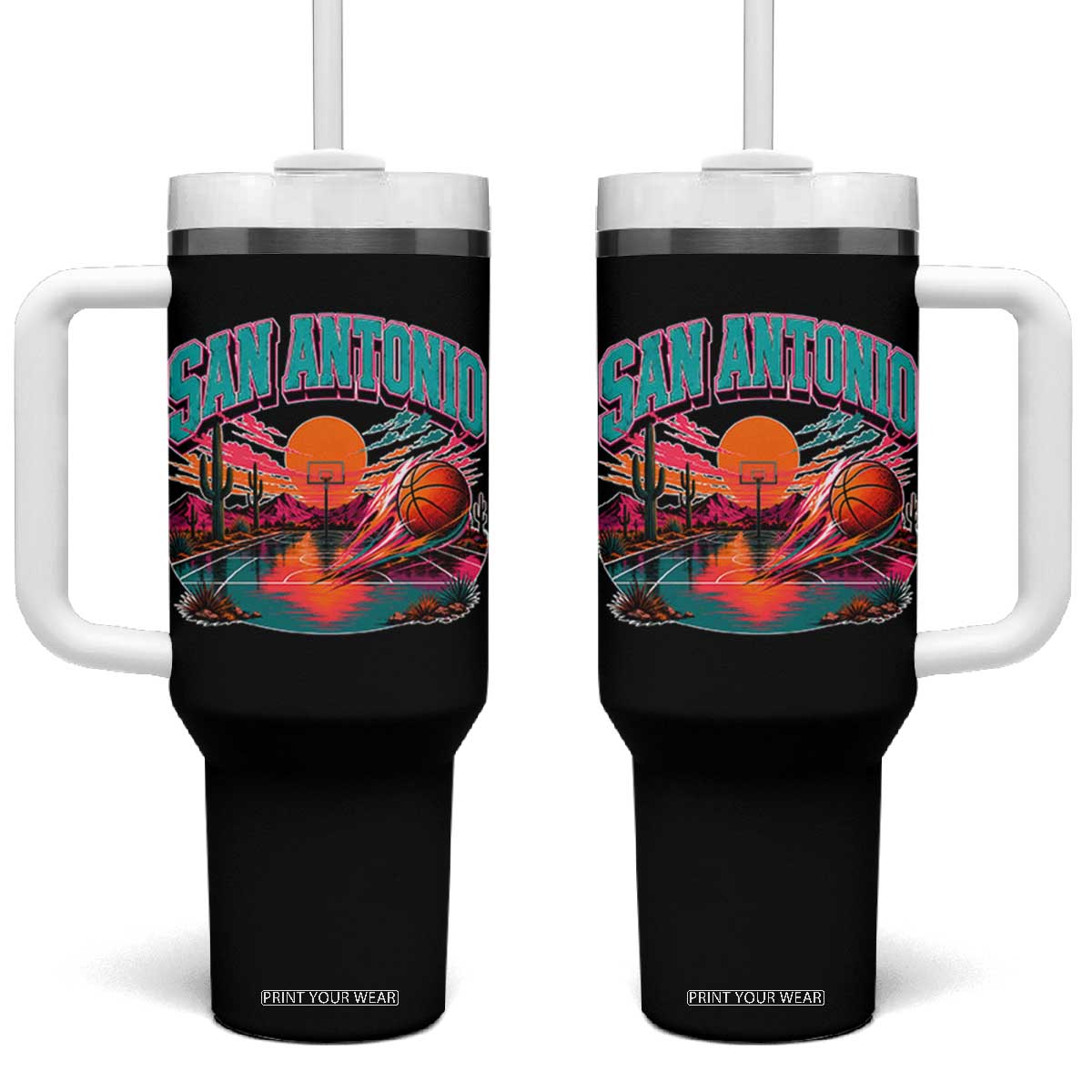 Game Day San Antonio Pride Tumbler With Handle Retro Western Pink Neon