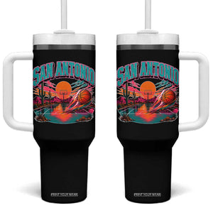 Game Day San Antonio Pride Tumbler With Handle Retro Western Pink Neon